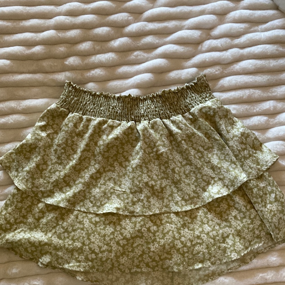 Flirty Mini Green and Cream Floral Skirt